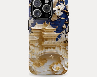 Asian Landscape Phone Case, Serene Pagoda Art, iPhone Samsung Pixel Protection
