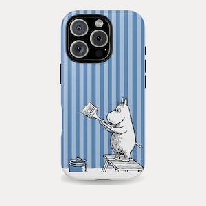 Painting Hippo Phone Case, Blue Stripes, Protective Cover for iPhone, Samsung, Pixel