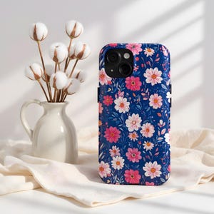 Blue Floral Pattern Phone Case, Flower Case for iPhone 16, 15, 14, 13, 12, 11, XS, X, XR, SE, 7, 8 Pro Max Plus | Samsung S24,S23, S22,S21