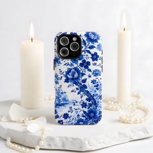 Blue Floral Wreath Phone Case, Flower Case for iPhone 16, 15, 14, 13, 12, 11, XS, X, XR, SE, 7, 8 Pro Max Plus | Samsung S24,S23, S22,S21