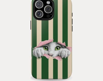 Curious Cat Phone Case, Playful Kitty iPhone Samsung Pixel Cover