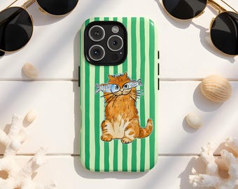 Funny Cat Holding Fish Eyes Phone Case, Animal Lover Gift, iPhone Samsung Pixel Protection
