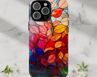 Stained Glass Floral Phone Case, Artistic Mosaic Design for iPhone, Samsung, Pixel