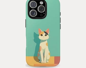 Sitting Cat Phone Case, Illustrated Feline Design, iPhone Samsung Pixel Protection