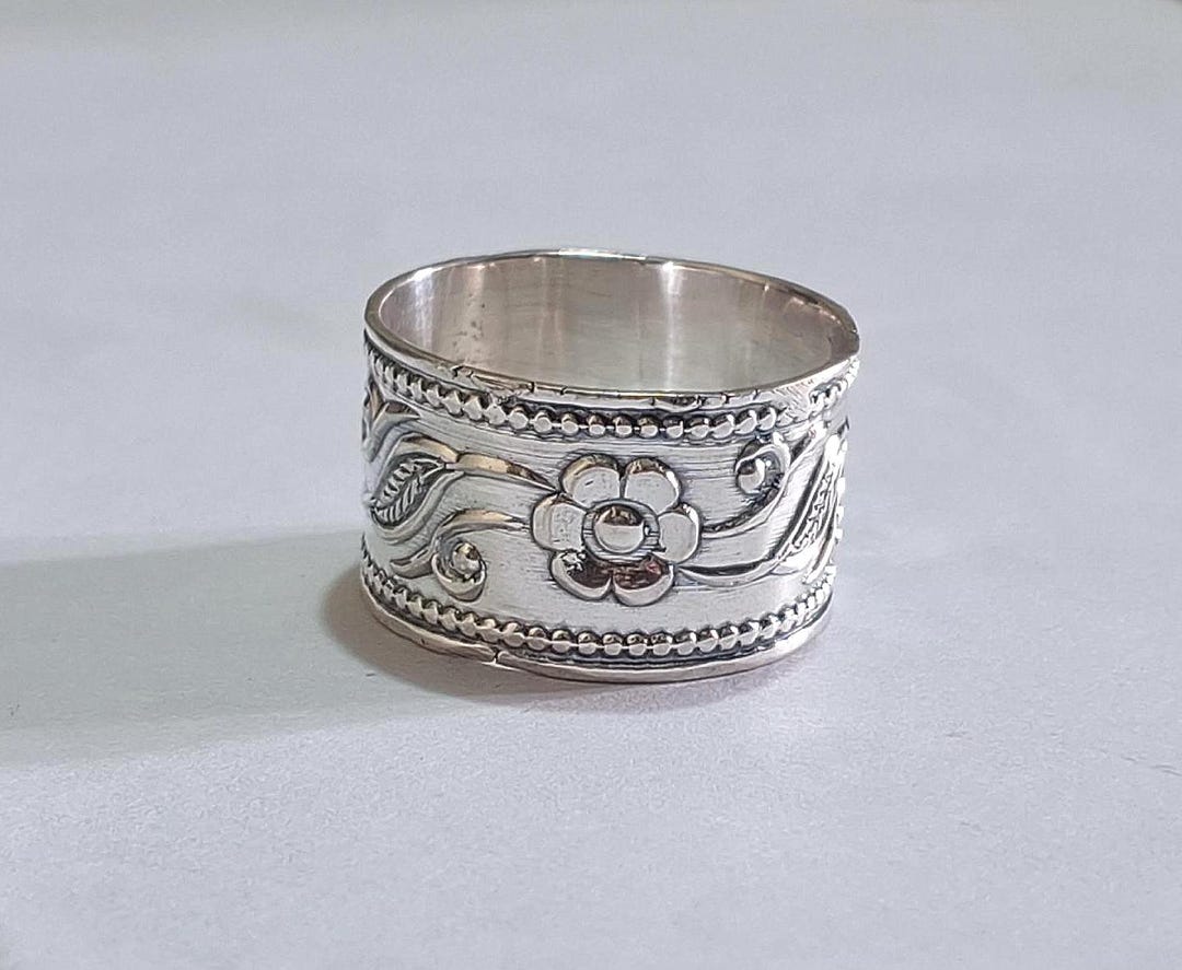 Handmade Sterling Silver Floral Ring - Vintage Style Wide Band Birthday ...