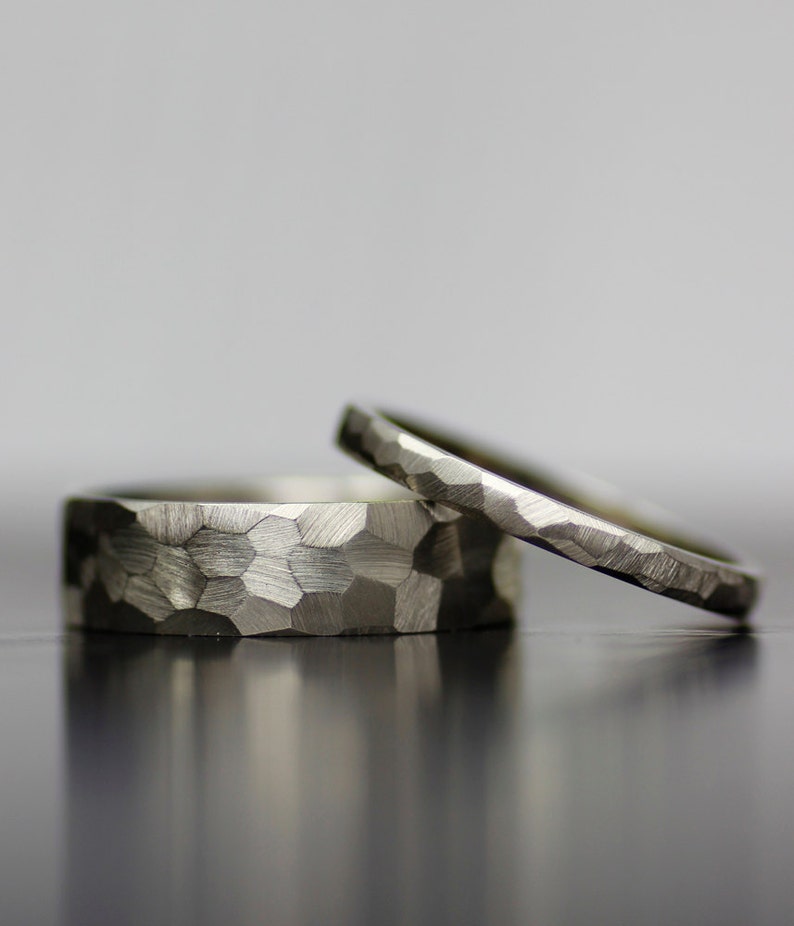 textured wedding band for him her them modern hammered style wedding band set mens or womens wedding band ethical wedding ring by LOLiDE