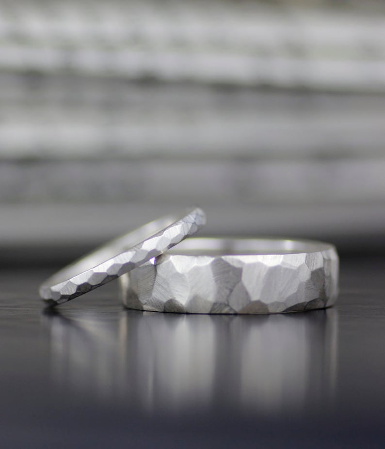 textured wedding band for him her them modern hammered style wedding band set mens or womens wedding band ethical wedding ring by LOLiDE