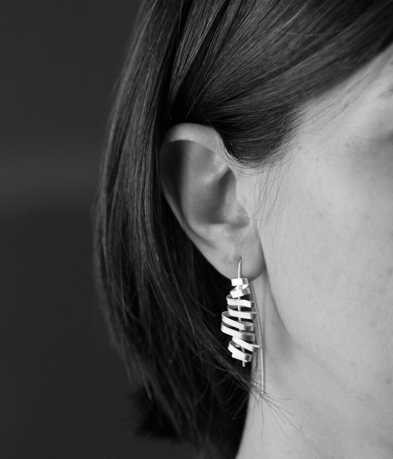 Earrings Unique Folded Time Sterling Silver Dangle Art Etsy
