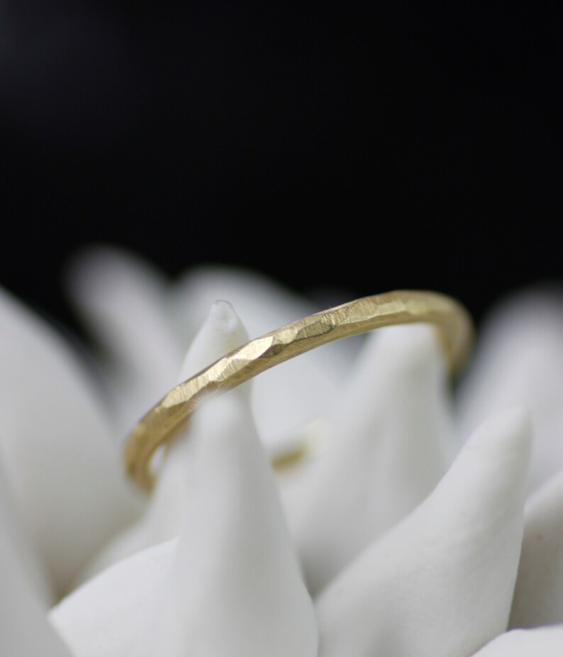 Super skinny gold wedding band faceted hammered style Etsy