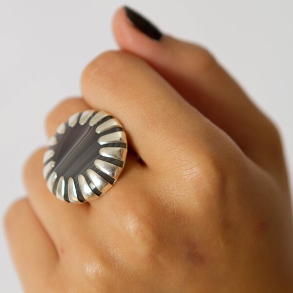 RESERVED FOR SCOTT - statement ring - large sterling silver ring with agate cabachon - saturn's ring handmade by lolide