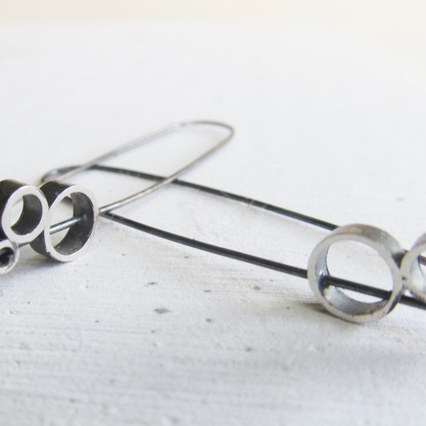 modern dangle earrings - unique sterling silver threader earrings - oxidized three bubbles-  handmade by lolide