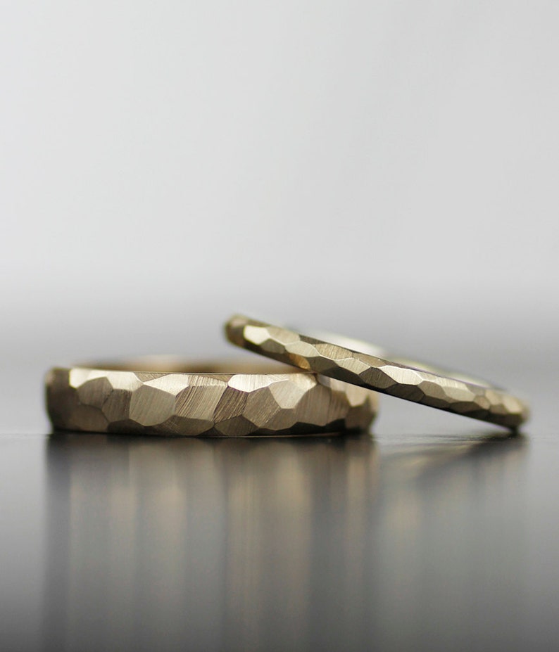 textured wedding band for him her them modern hammered style wedding band set mens or womens wedding band ethical wedding ring by LOLiDE
