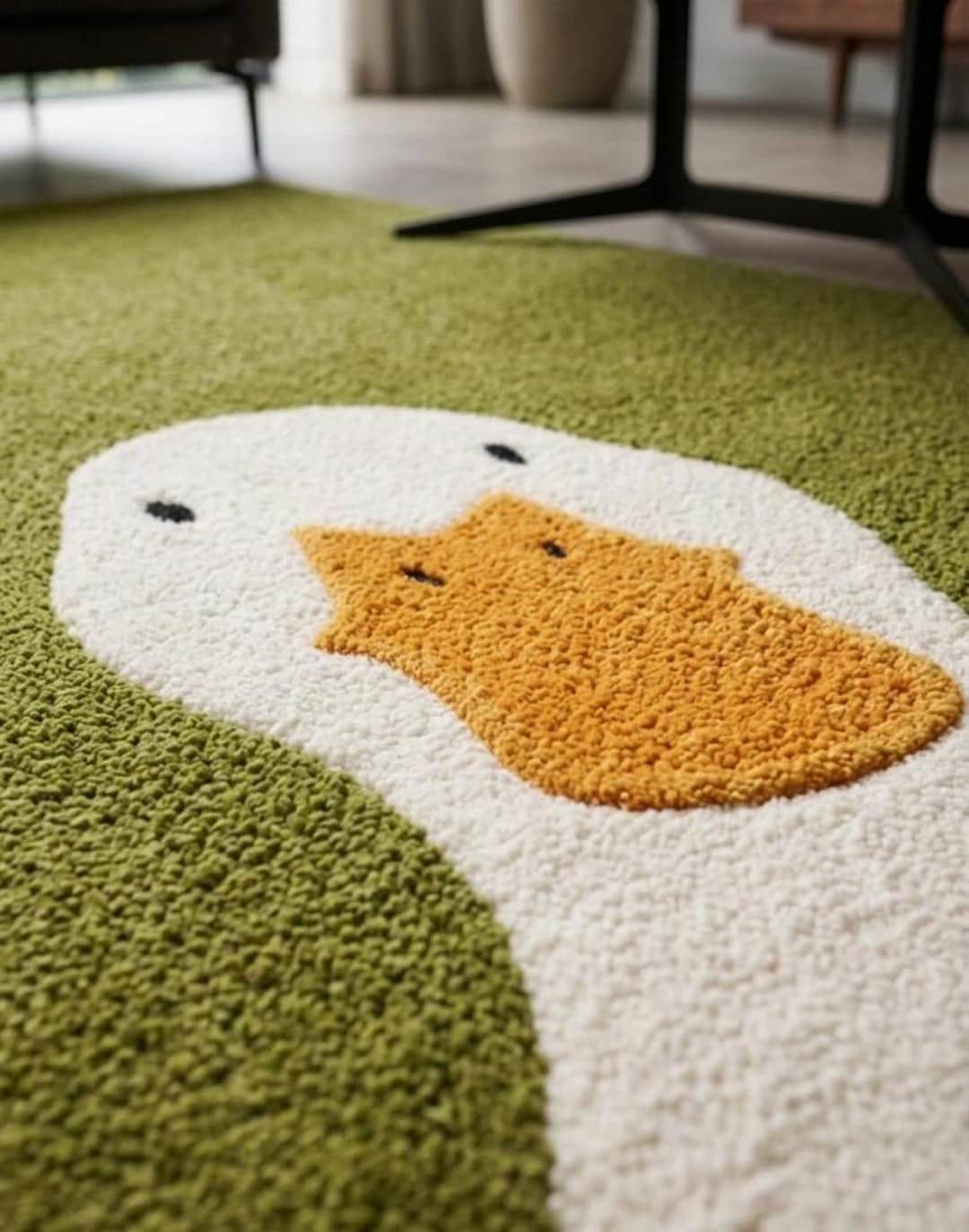 Pink Duck Rug Hand Tufted Duck Rug, Moss Green, Quirky Animal Carpet, Nursery Bedroom ...