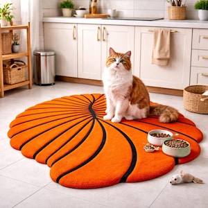 Alfombra artesanal con diseño de hojas y conchas de color naranja, alfombra vibrante con textura 3D, un toque original para la decoración del hogar.