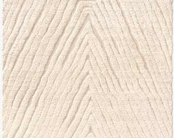 Hand Knotted Tarifa Wool Rug, Modern Organic Chevron Area Rug, Textured Luxury Hand Sculpted Carved Line Carpet, Camel Beige Minimalist Rug