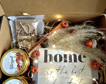 Thanksgiving Gift Box: Cozy Fall Candle Set, Pumpkin Soap & Autumn Decor