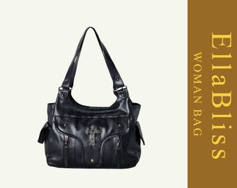Y2K Gothic Cross Vegan Leather Shoulder Bag – Punk Large Tote Purse