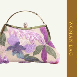 Floral Embroidered Sequin Clutch, Vintage Tulle Evening Handbag For Women, Elegant Party & Prom Purse