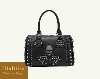 Borsa punk rock teschio borchie capienza grande tracolla donna