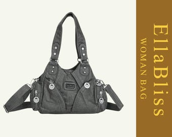 Y2K Rivet Multi-Pocket Shoulder Bag Punk Gothic Crossbody Purse for Women