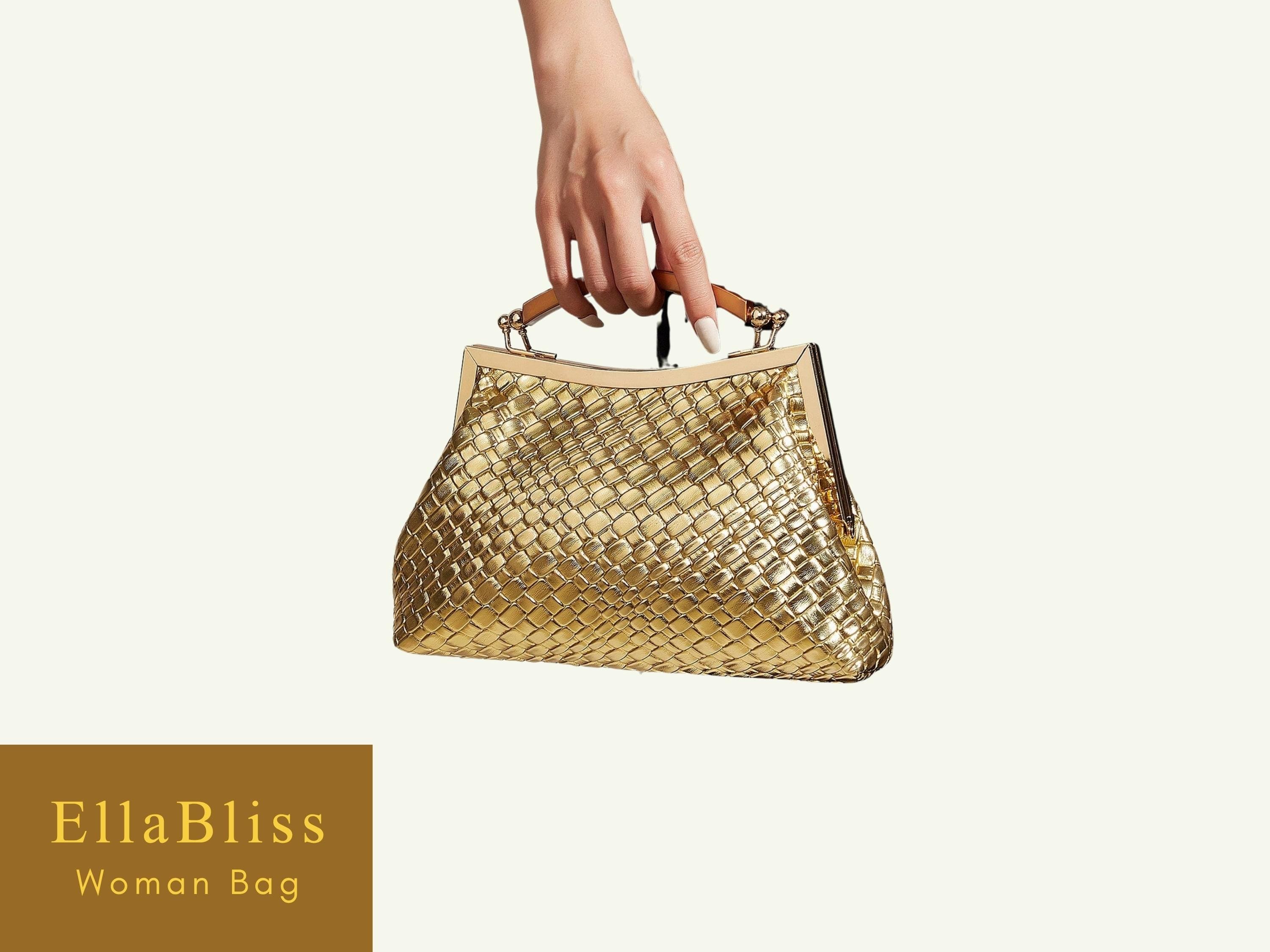 Piccola pochette da donna arancione e nera. Elegante pochette da sera ricamata a mano. - Italia