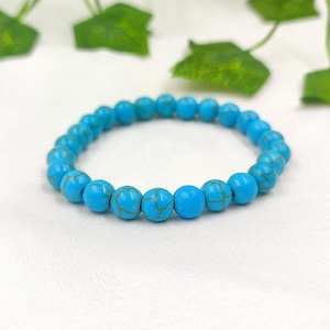 Turquoise Gemstone Bracelet: Unisex Round Bead Stretch Bracelet
