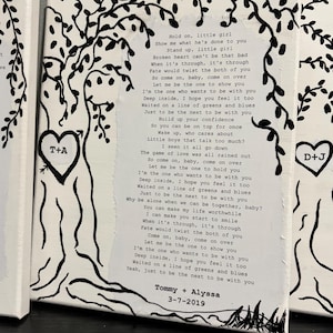 Hand made, Personalized Anniversary gift, Canvas with Wedding Song and Wedding Date.