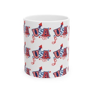 Festive USA Ceramic Mug - Perfect for Independence Day, 4th of July, Party, Gift, Coffee Lovers