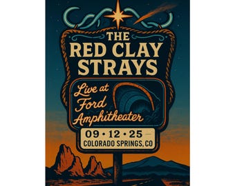 The Red Clay Strays Colorado Springs Concert Poster | September 12, 2025| Ford Amphitheater | Variant 2
