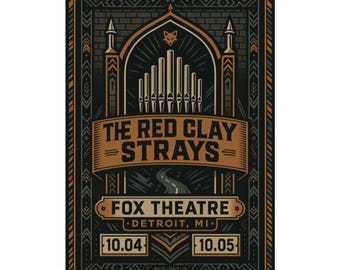 The Red Clay Strays Detroit MI Concert Print | October 4-5, 2025 | Fox Theatre | Variant 2