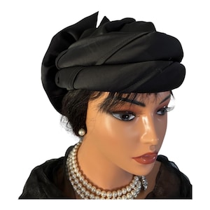 Black Auto Gele: Ready to Wear African Turban (Zara Cap) - Polyester