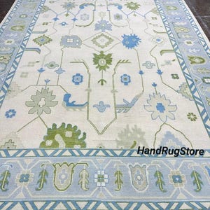 Modern 10X14 Beige, Blue, Green Oushak rug muted multi size 8x10/9x12/10x14 Hand-knotted Vintage Oushak Wool Area Rug for Living Room.