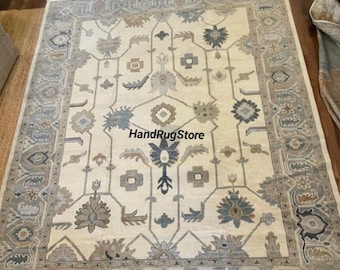 Handgeknoopt crèmewol oushak vloerkleed - Turkse stijl 12 x 15