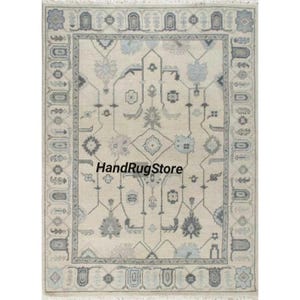 9X12,Hand knotted Beige muted Blue pink,black Oushak Large rug muted Hand-knotted Vintage Oushak Wool Area Rug for Living Room, Dining room.