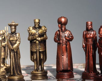 Handmade Ottoman Empire vs Roman Empire Chess Set- Acrylic Painted, Handpainted Polimer Pieces