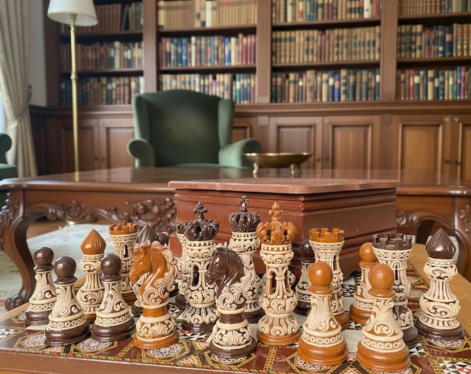 Luxury Baroque Staunton Ornate Chess Set-Handpainted Luxury Pieces  -King Size 3,9 inch