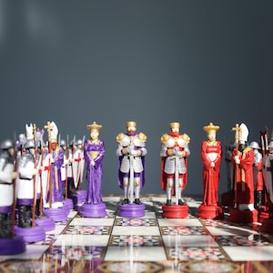 Handmade Roman Empire Chess Set–Handmade Byzantium Empire Chess Set-Medieval Warrior Theme | Colored Luxury Chess set-Best Selling Chess Set