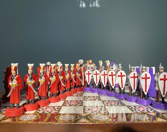 Handmade Ottoman Empire vs Byzantium Empire Chess Set – Acrylic Colored Painted, Handpainted Polimer Pieces