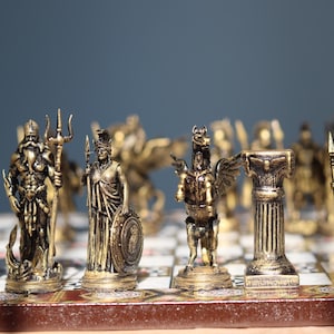 Handmade Ancient Greek Mythology Chess Set- Acrylic Painted, Handpainted Polimer Pieces