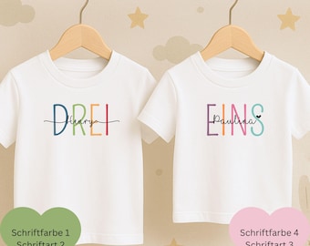 Personalisiertes Geburtstagsshirt für Mädchen und Jungen mit Name und Zahl, Geburtstagsoutfit, T-Shirt für Geburtstagskind, 1 2 3 4 5