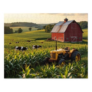 Jigsaw Puzzle: Rural America Farm Scene with Barn, Tractor, Cornfields, Rolling Hills - Great for Family Fun, Relaxation, Home Decor - Gift