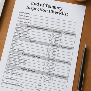 End of Tenancy Inspection Checklist for Landlords & Tenants | Printable ...