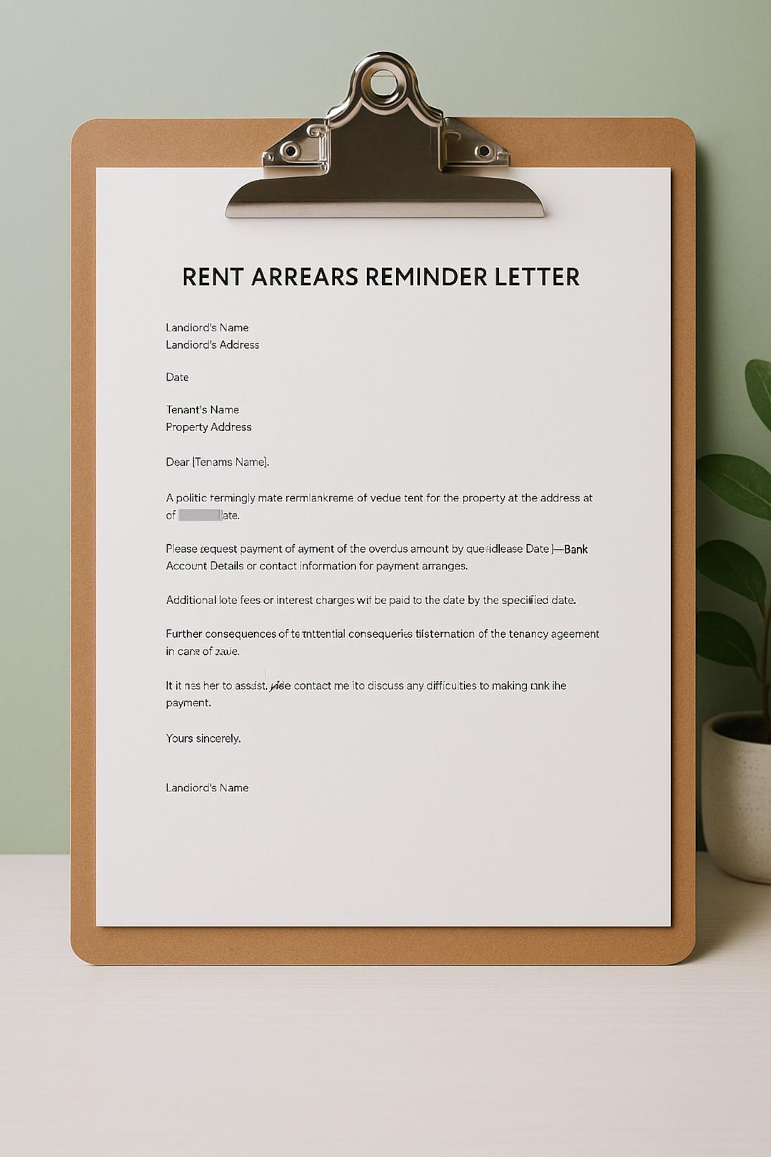 Rent Arrears Reminder Letter for Landlords | Printable UK Rent Payment ...