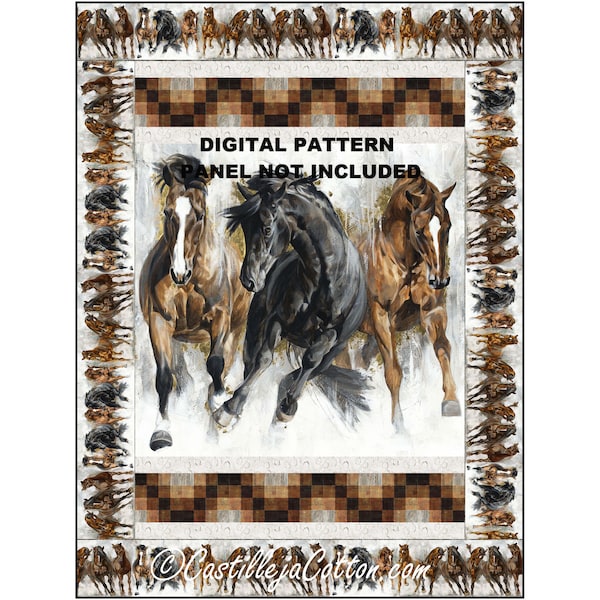 Wild Stallions Quilt ePattern, 5890-1e, digital pattern, horse panel lap quilt pattern, Northcott fabrics Stallion