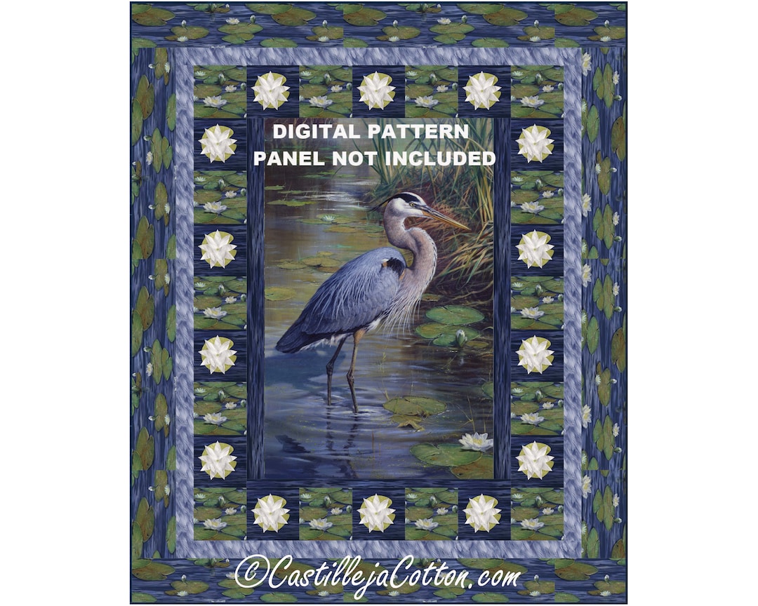 Blue Heron Quilt Epattern, 54941e, Digital Pattern, Heron Panel Lap Quilt Pattern, Northcott