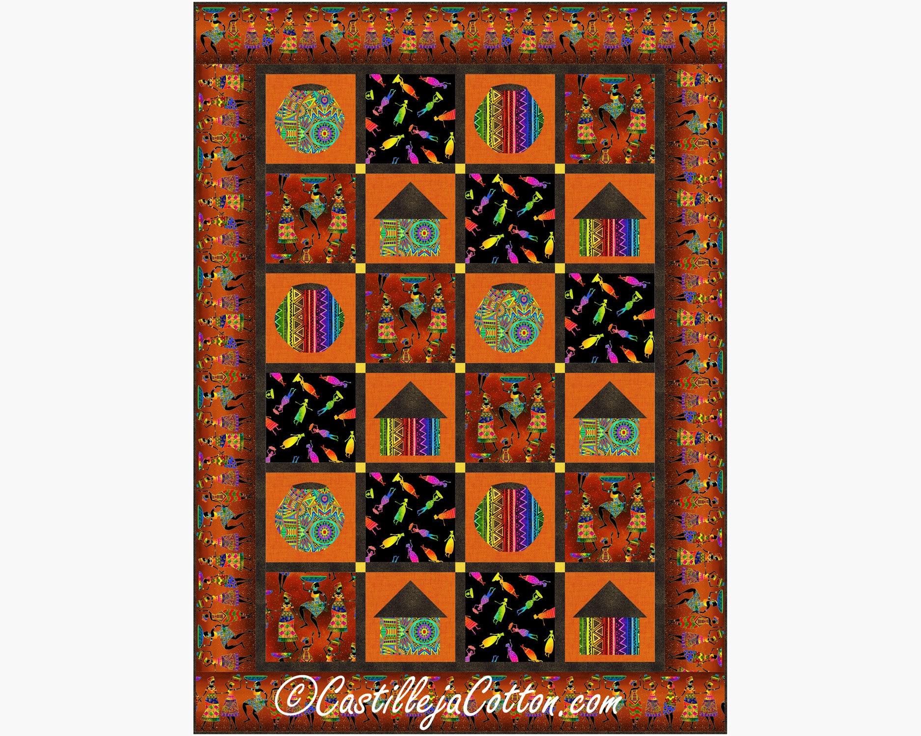 African Hut and Bowls  Quilt ePattern, 5836-1e, digital pattern, Lap quilt pattern, Timeless Treasures Fabrics African Sunset