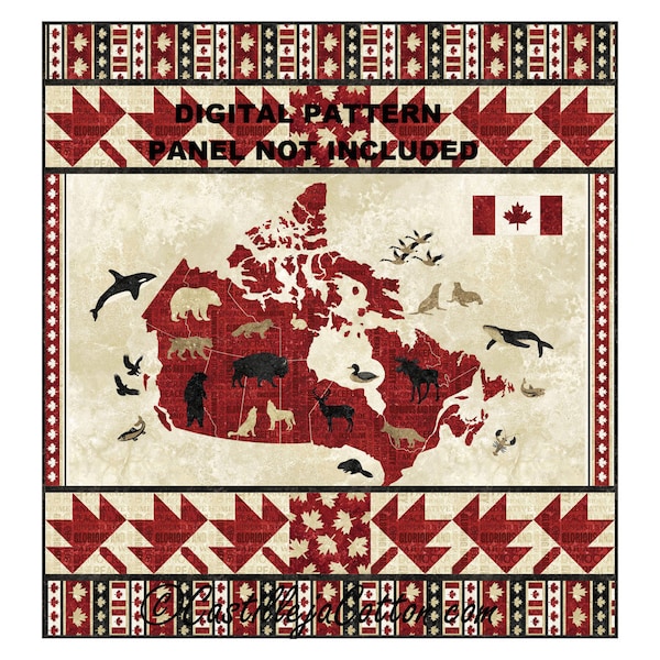 Oh Canada Quilt Pattern, 4975-2, digital pattern, pieced lap Quilt, panel quilt pattern, Canada lap quilt pattern, northcott oh canada