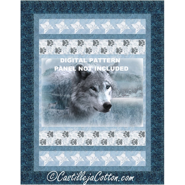 Wolf and Snowflakes Quilt ePattern, 5859-1e, digital pattern, Wolf Panel lap Quilt Pattern, Hoffman CA Fabrics Call of the Wild Wolf