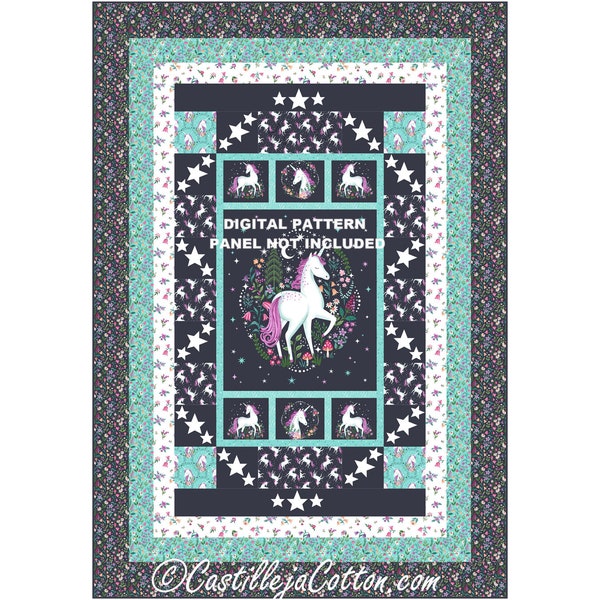 Unicorn Dreams Twin Quilt ePattern, 5186-2e, digital pattern, unicorn panel twin quilt pattern, Northcott fabrics Unicorn Dreams