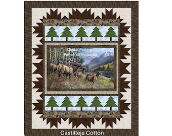 Elk in the Mountains Quilt Pattern, 5799-2e, digital pattern, Panel lap Quilt Pattern, Northcott Fabrics Timber Trail